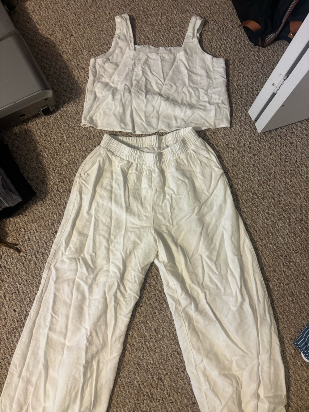 Women's Cream Elastic-Waist Pants and matching tank